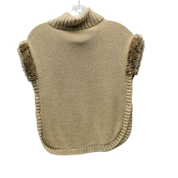 Aspen Kids Size M Tan Knit Turtleneck Poncho Sweater w/Buttons Faux Fur Trim - Picture 2 of 15